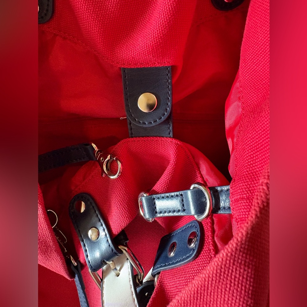 Olsen Europe Red Canvas Tote Bag with Blue Straps - Picture 6 of 14
